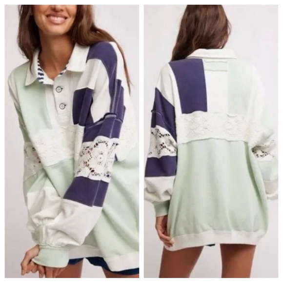 Free People Tops - Free People We The Free American dream Mint and Navy Sweatshirt 2422